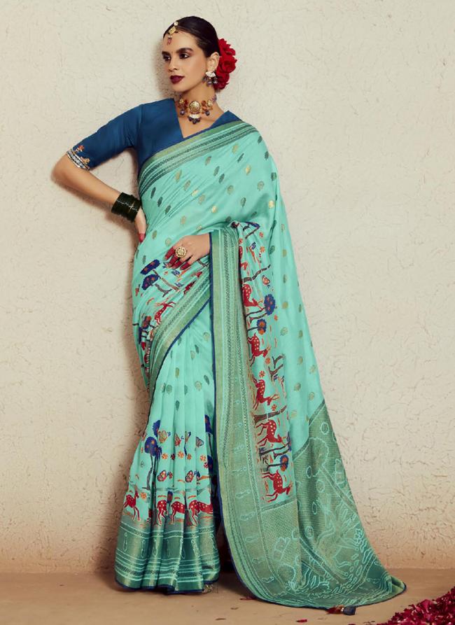 Soft Brasso Sky Blue Traditional Wear Printed Saree